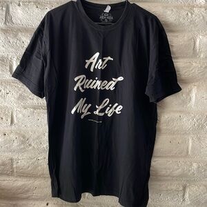 Arcane Agenda “art ruined my life” black & white t-shirt
